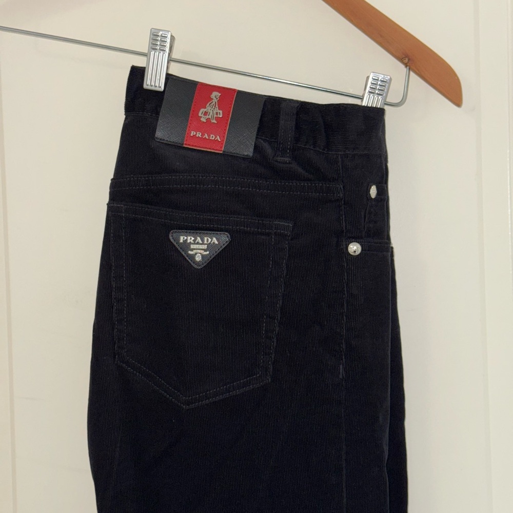 Prada Black Corduroy Trousers Patch Logo Details